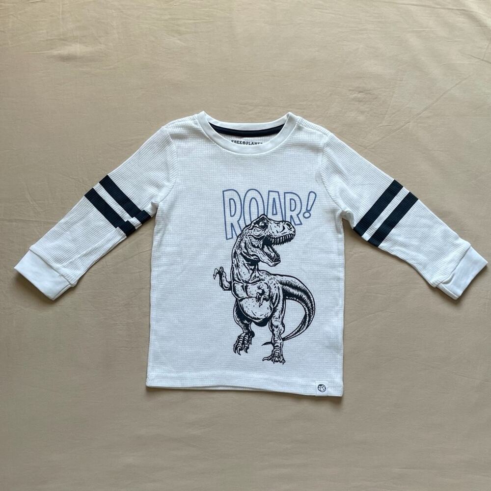 NWT Free Planet White and Navy Dinosaur Long Sleeve Thermal Size 4